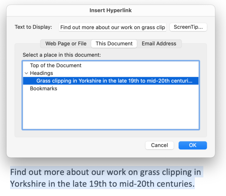 Creating an anchor or jump link in Microsoft Word means ensuring that you've marked up your headers or bookmarks correctly.