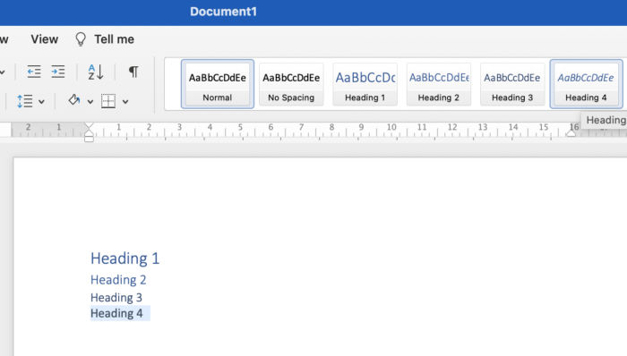 Use the headings from the Microsoft Word Home toolbar to order your headings properly.